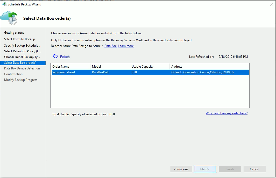 Screenshot shows how to select Data Box orders.