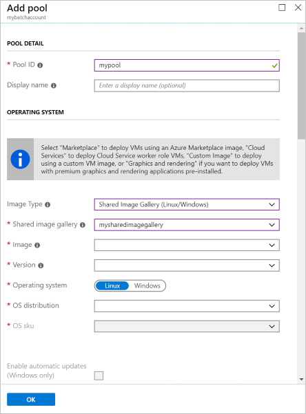 Create a pool with from a Shared image with the portal.