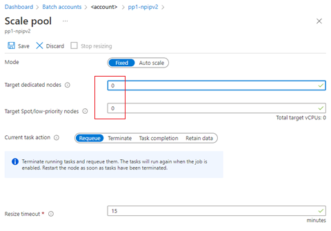 Screenshot that shows how to scale down a pool.