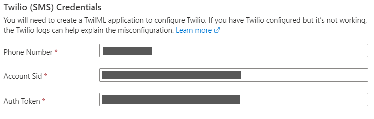 Enter Twilio credentials in Azure