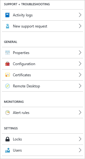 Azure cloud service settings