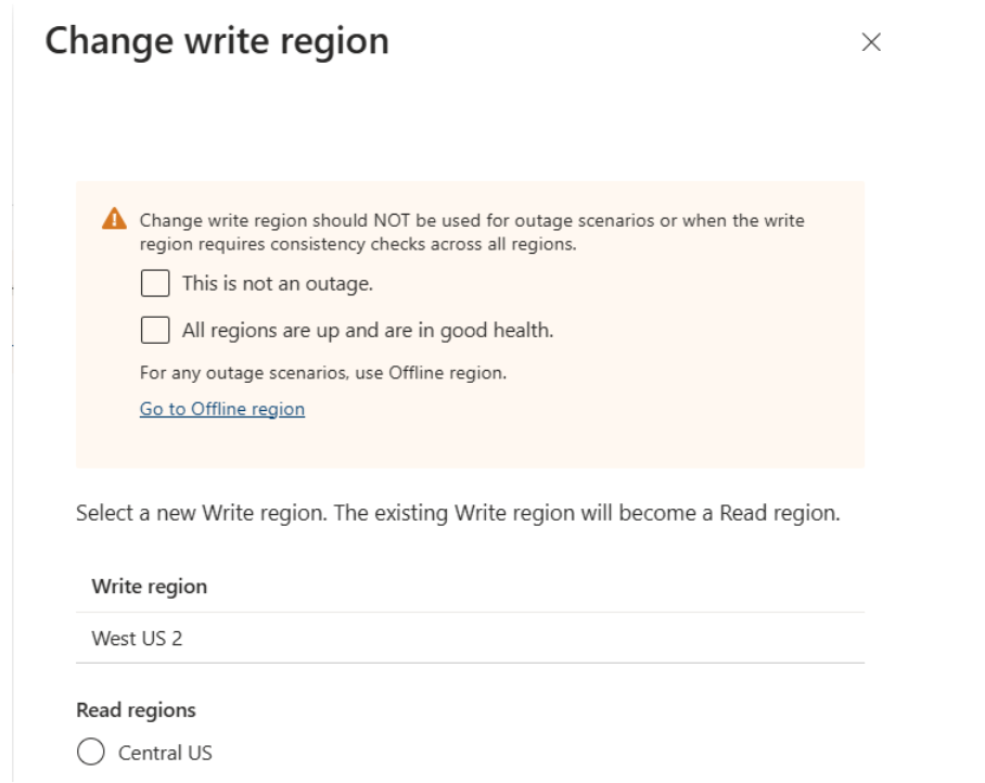 Screenshot of the change write region details.