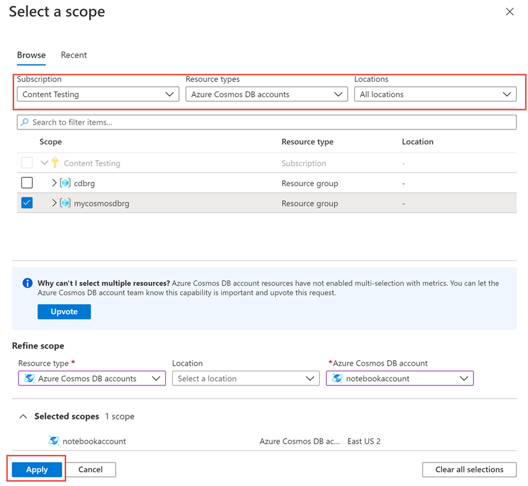 Select the account scope to view metrics