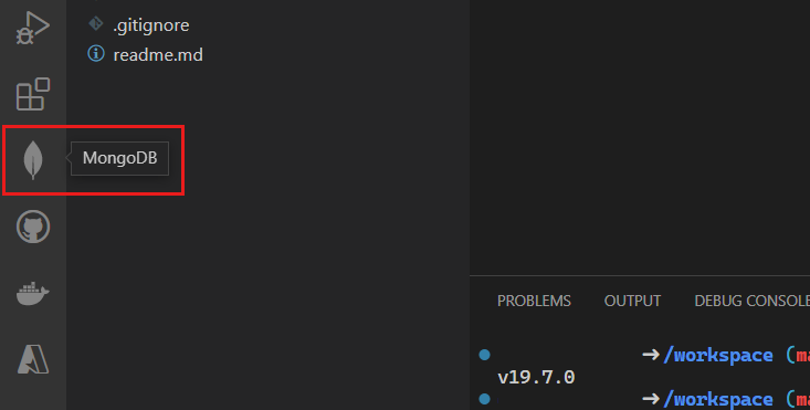 Screenshot of the MongoDB extension in the side bar.