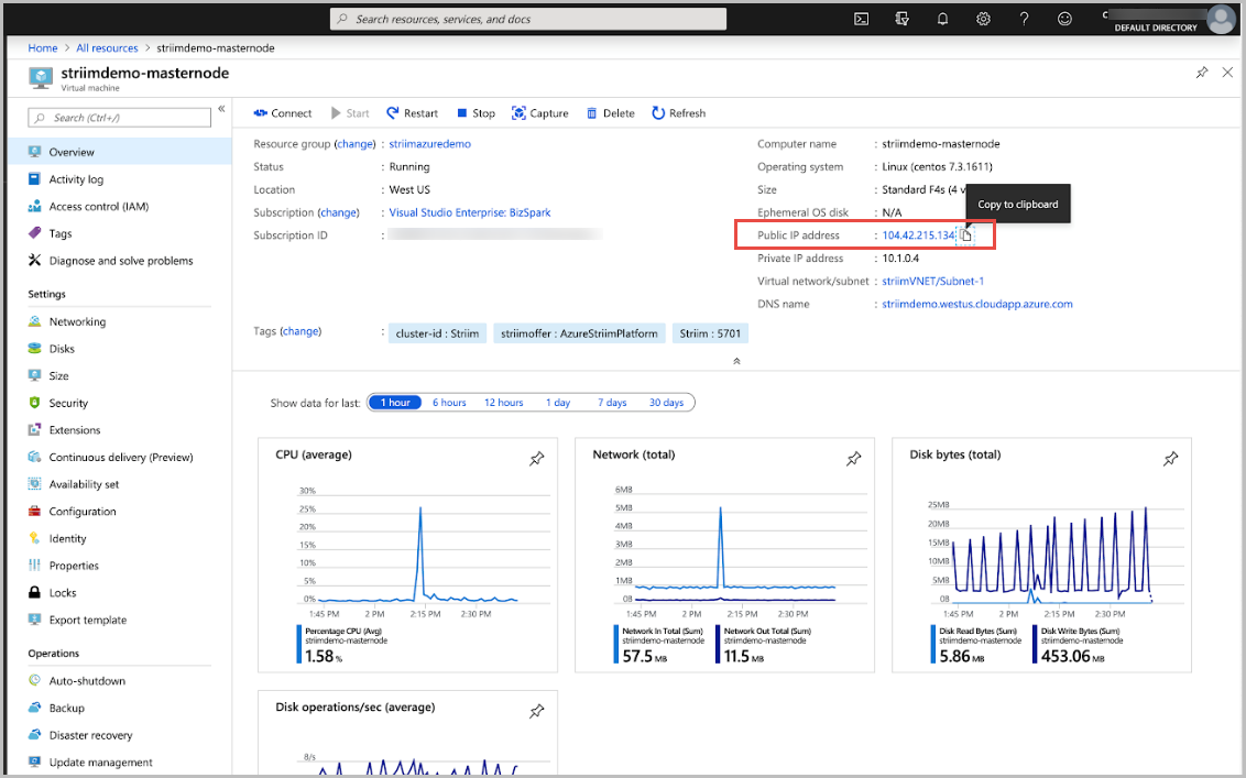 Copy Striim VM IP address