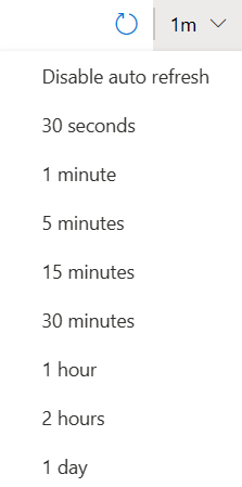 Screenshot of the different time intervals available in auto refresh in dashboards.
