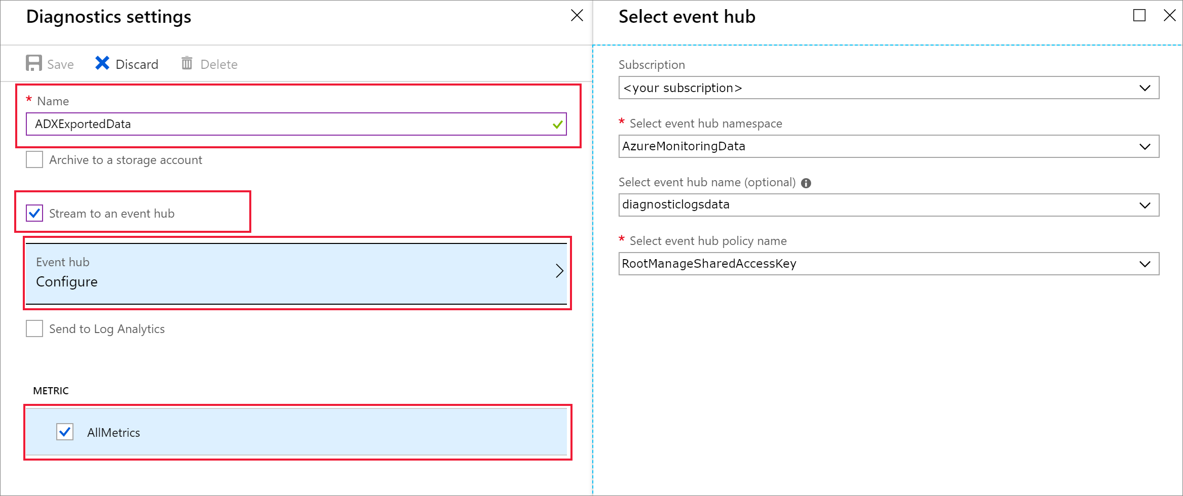 Diagnostics settings pane.