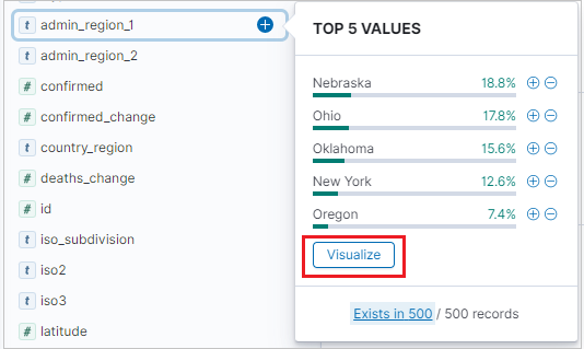 Screenshot of creating a visualization and selecting the field.