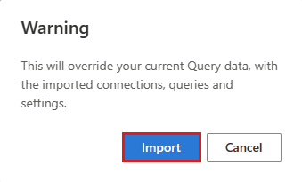 Screenshot of the import warning dialog box.