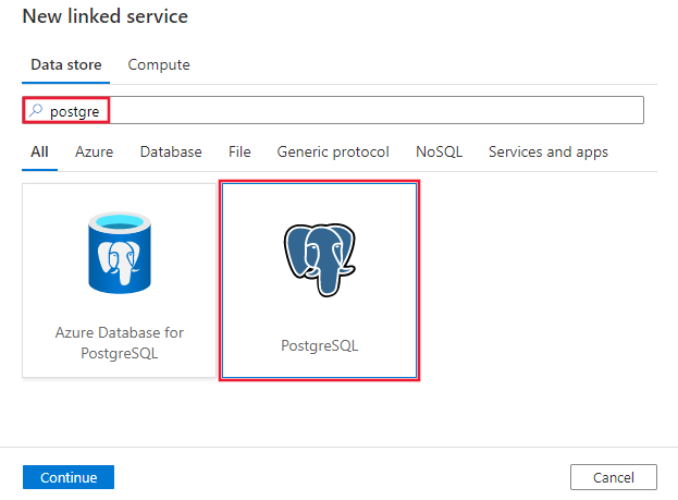 Screenshot showing Select the PostgreSQL connector.