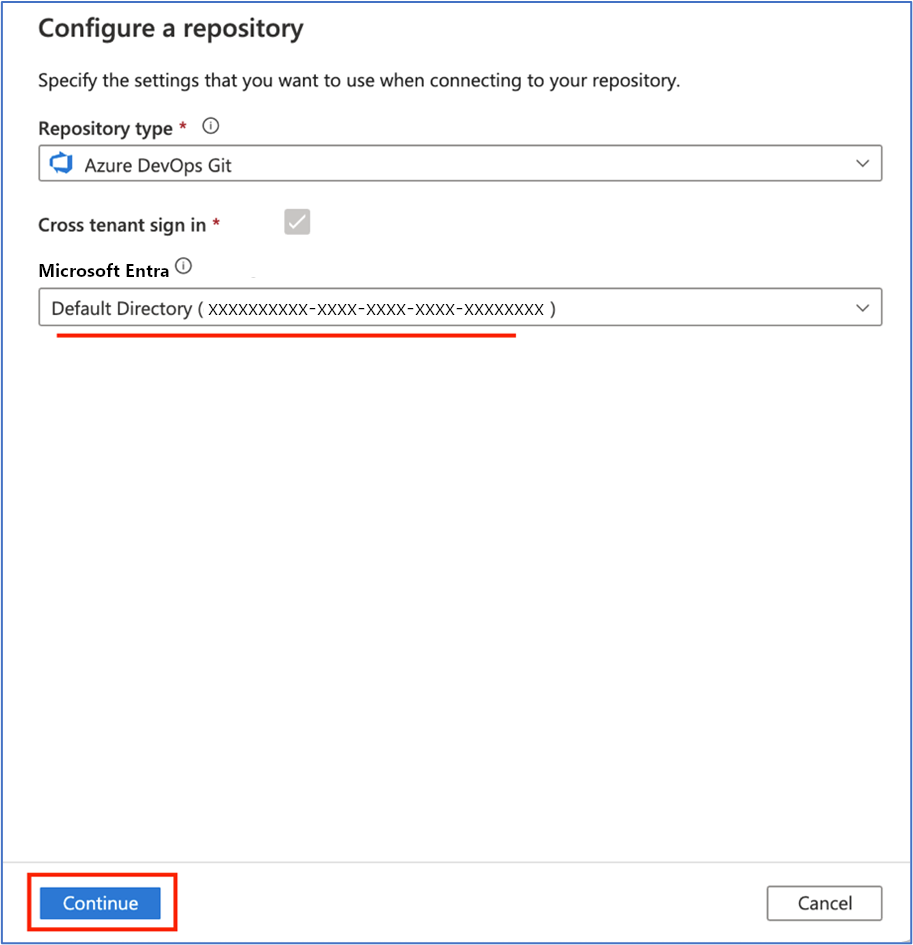 Shows the repository configuration dialog with the directory selection dropdown highlighted.