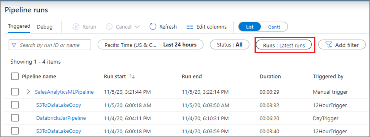 Screenshot of view history.