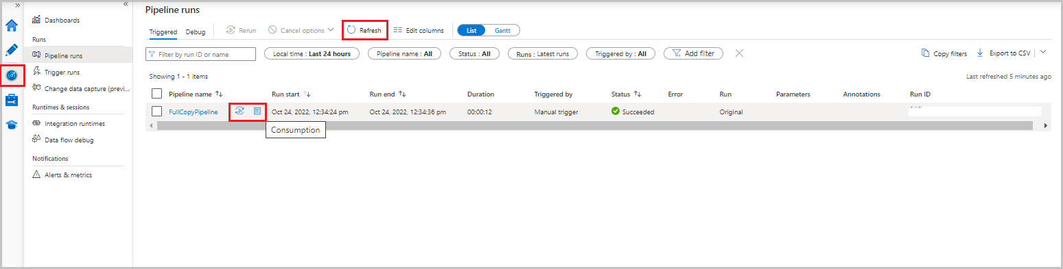 Screenshot that shows a pipeline run and status.