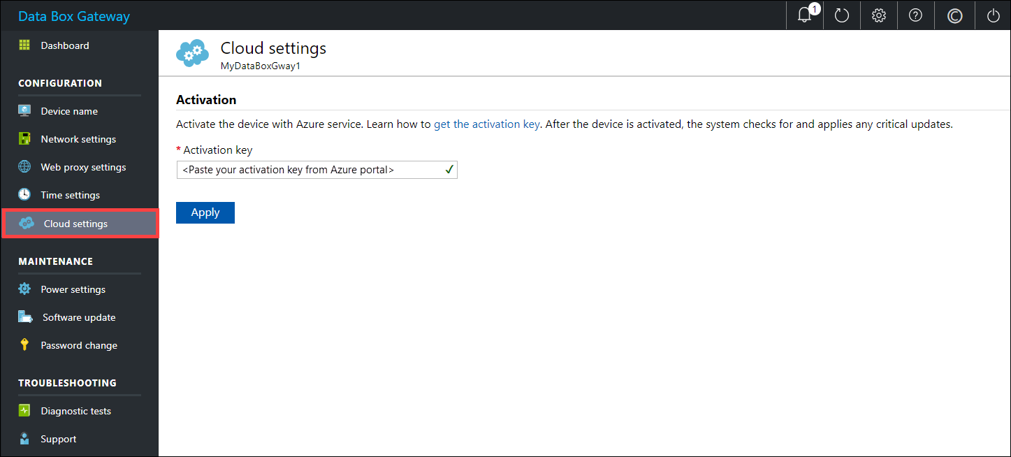 Local web UI "Cloud settings" page