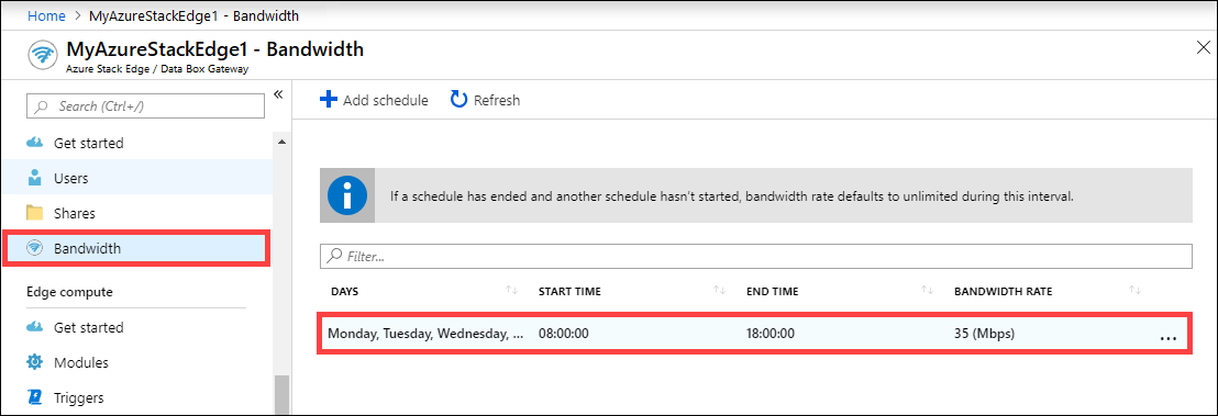 Select bandwidth schedule