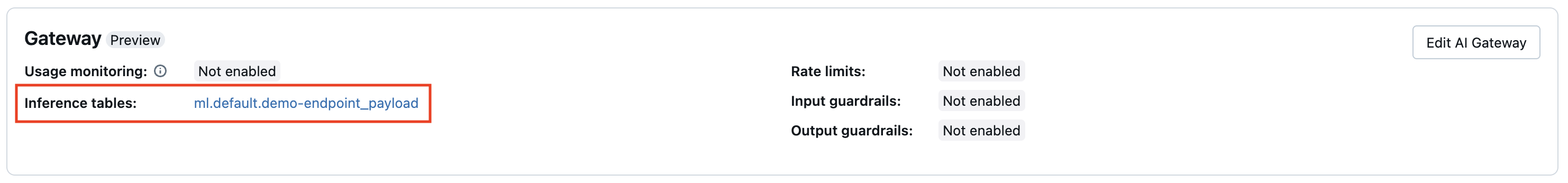 link to inference table name on endpoint page