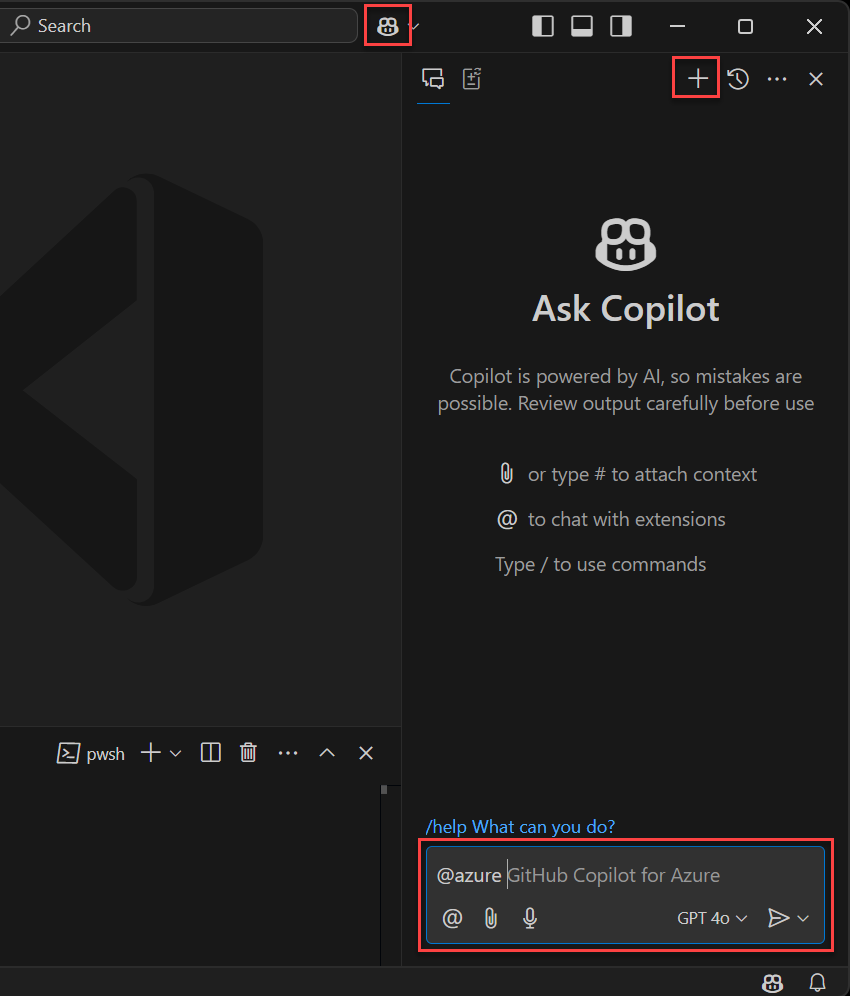 Screenshot that shows the GitHub Copilot chat pane.