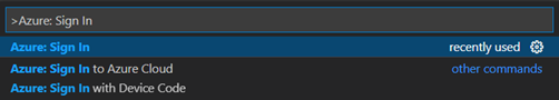Screenshot showing the Azure sign-in command.