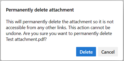 Screenshot showing Delete button for confirming permanent delete action.