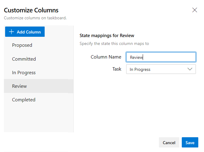 Customize Columns dialog