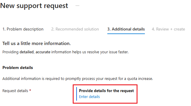 Screenshot of new quota support request.