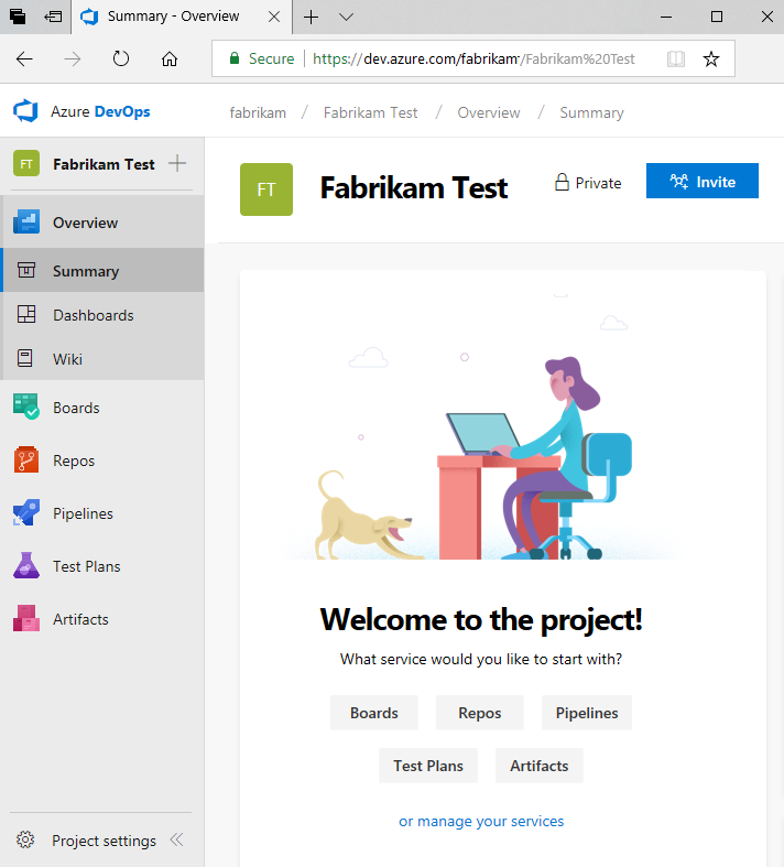 Screenshot shows project welcome page.