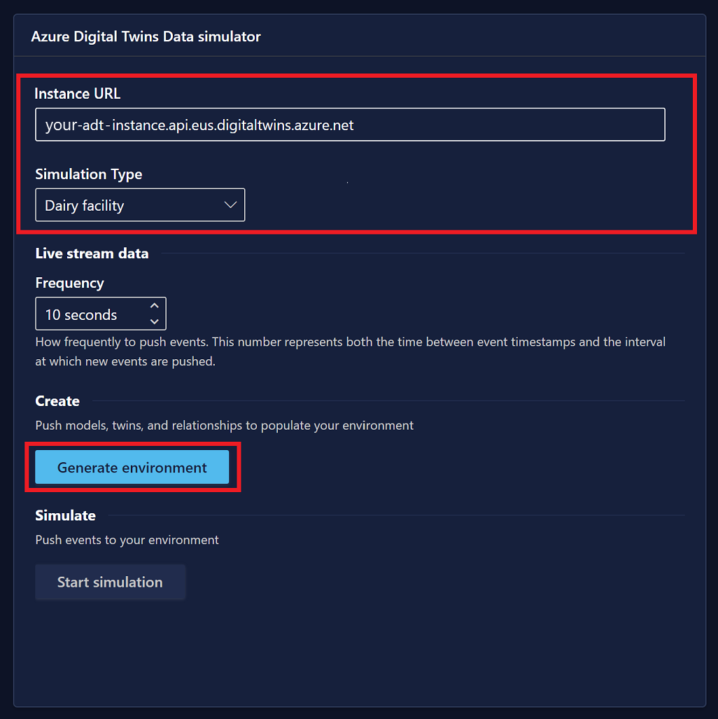 Screenshot of the Azure Digital Twins Data simulator.