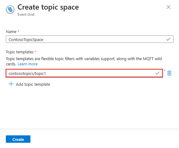 Screenshot of topic space configuration.