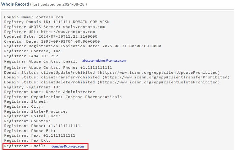 Screenshot of WHOIS record.