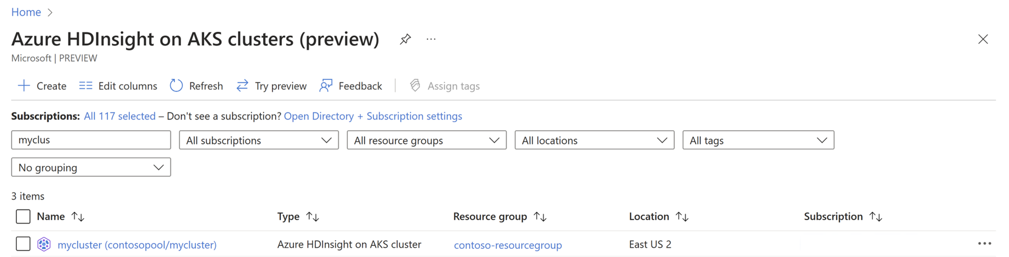 Screenshot showing selecting the HDInsight on AKS Cluster you require from the list.