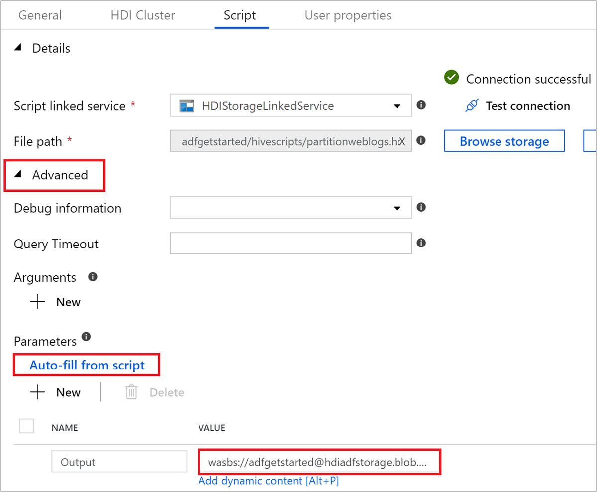 Provide parameters for the Hive script.