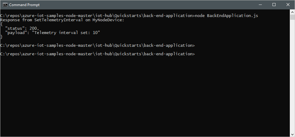 Output when the application makes direct method call to the device