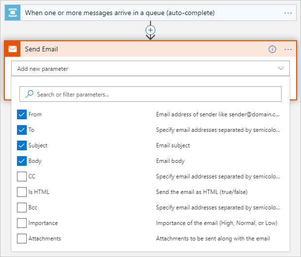 Choose SMTP connection email fields to include in email.