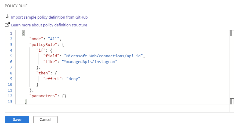 Screenshot showing the "POLICY RULE" box with a policy rule example.