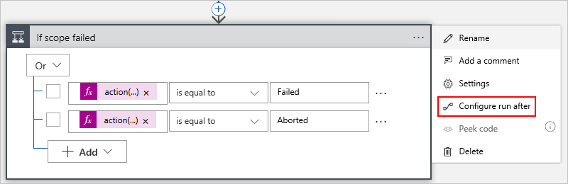 Configure runAfter property