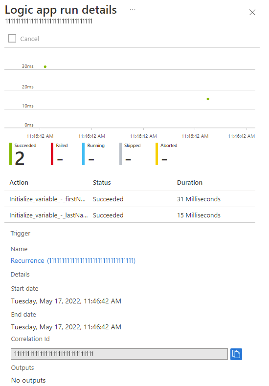 Screenshot shows run details for each step in the Consumption workflow.