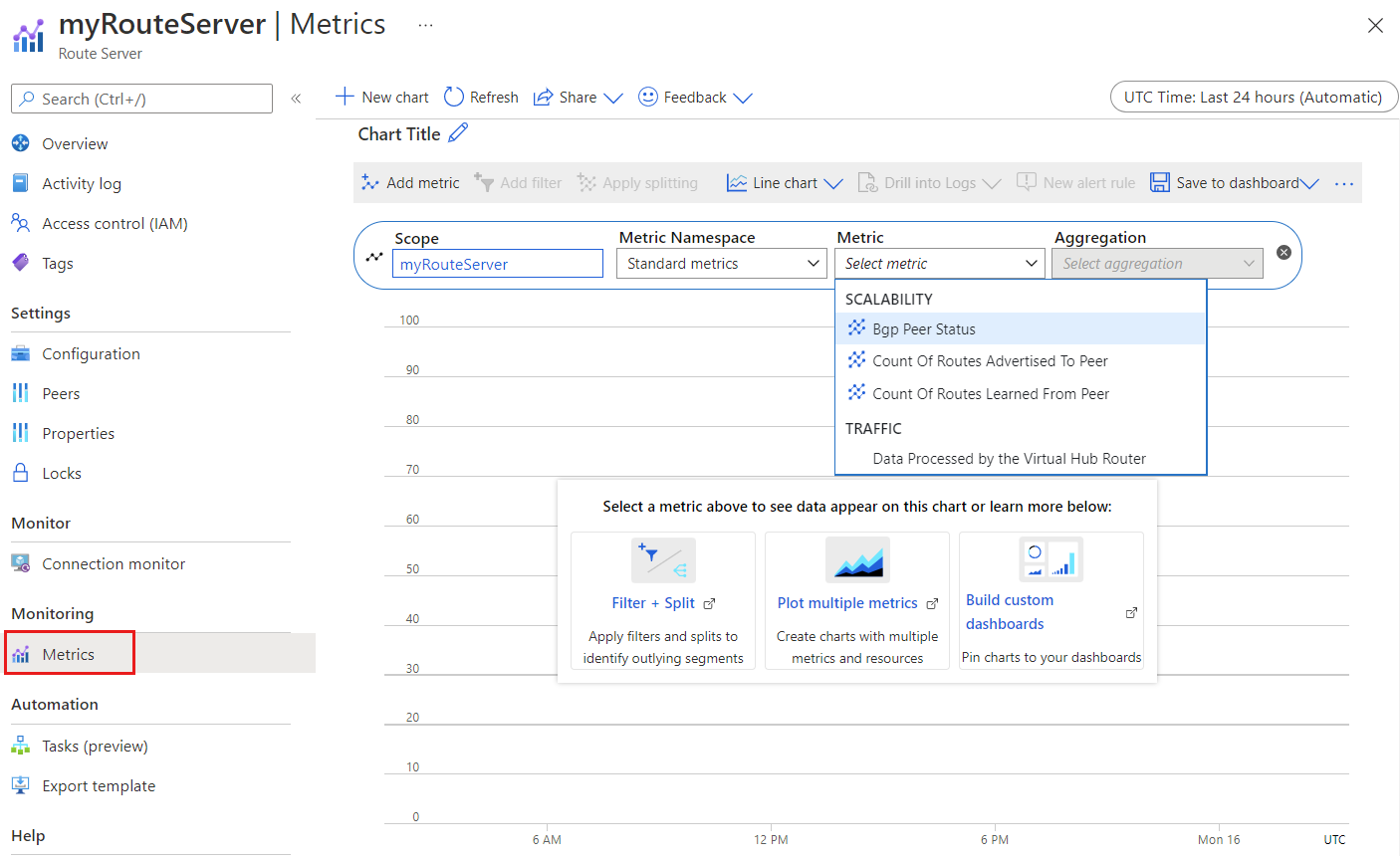 Screenshot that shows Route Server metrics.