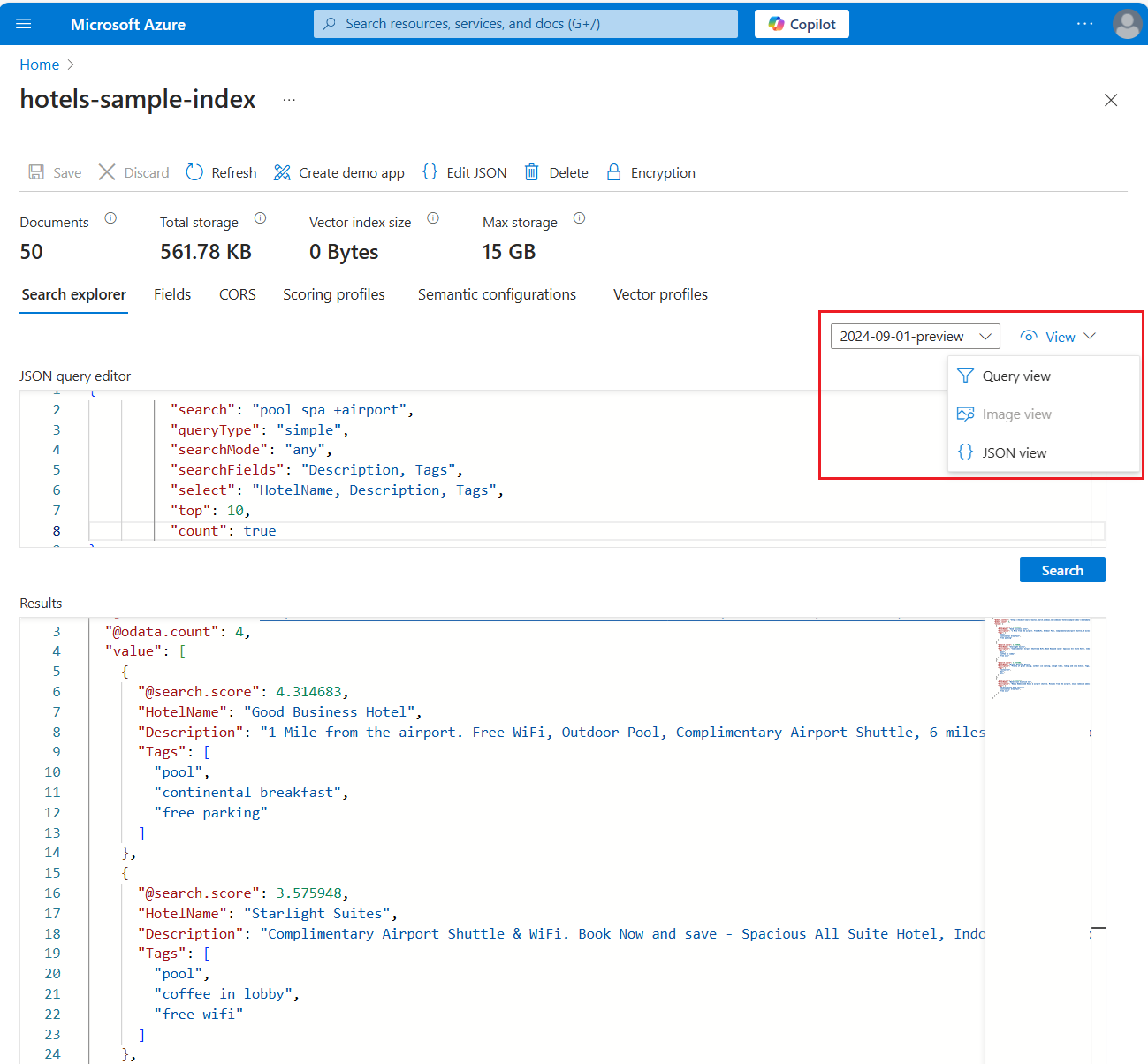 Screenshot of Search Explorer with a full text query.