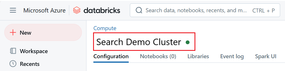 Screenshot of a Data Bricks compute page with a green dot by the cluster name.