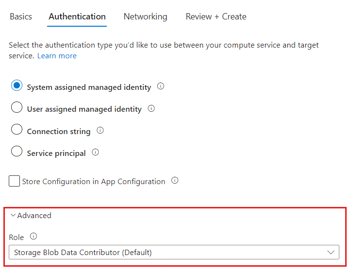 Screenshot of the Azure portal, showing how to edit a connection's role.