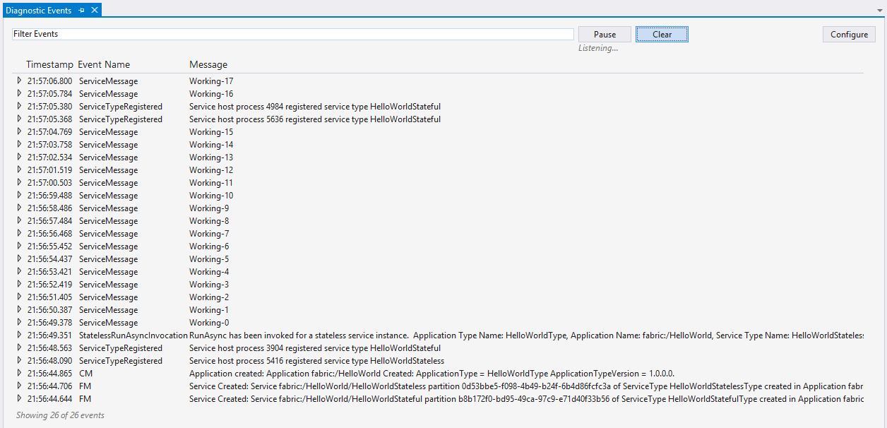 View Diagnostic Events in Visual Studio