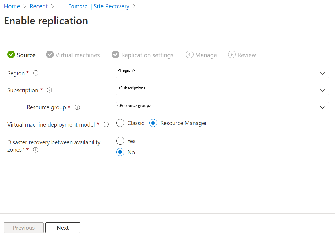 Screenshot that highlights the fields needed to configure replication.