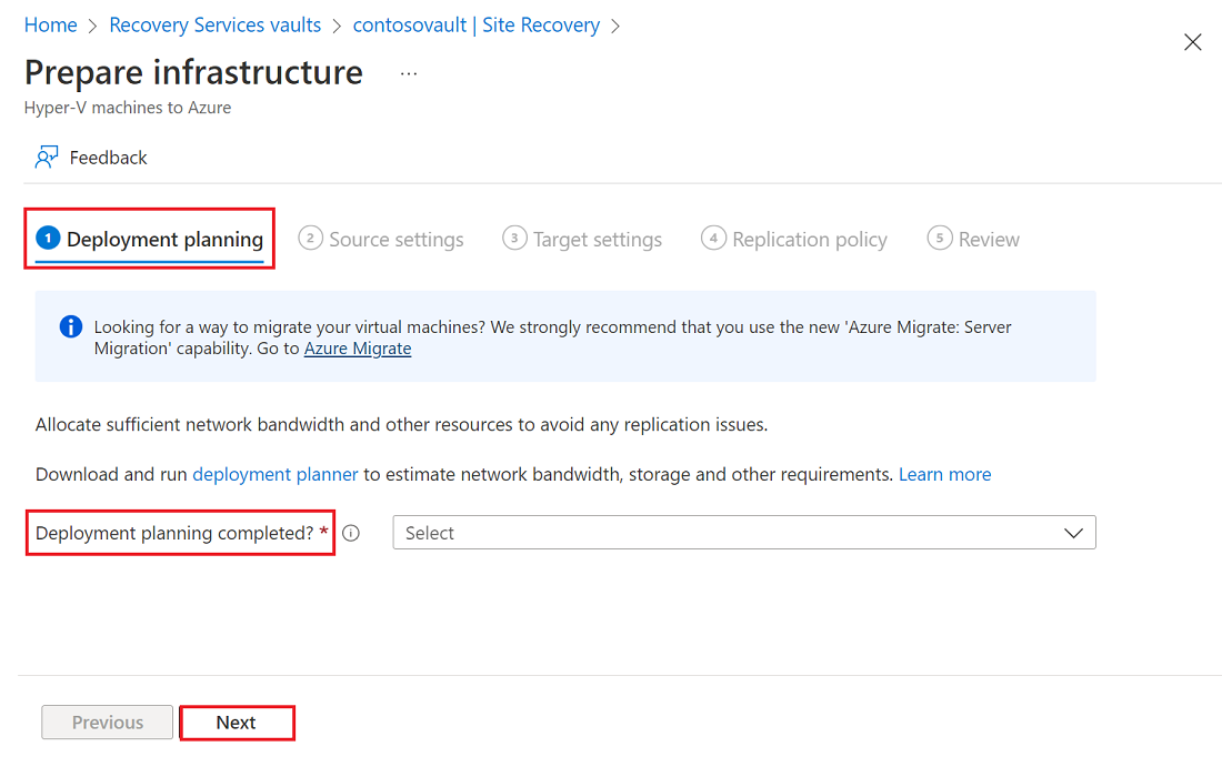 Screenshot that shows the Deployment planning pane.