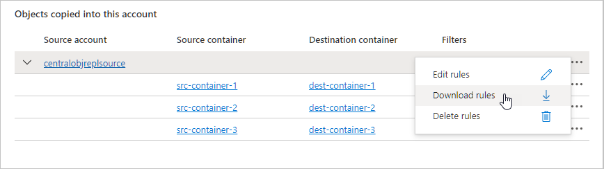 Screenshot showing how to download replication rules to a JSON file