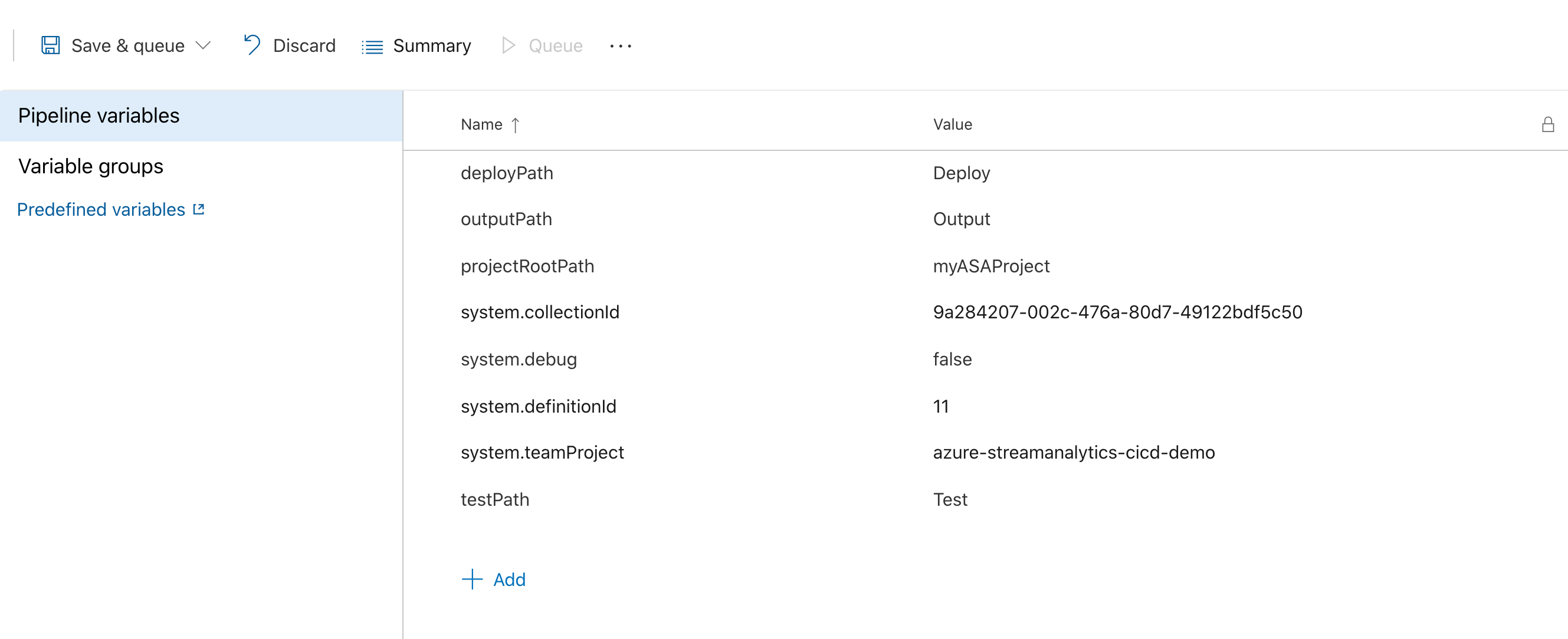 Add pipeline variables