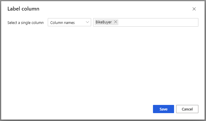 Screenshot showing  label column, BikeBuyer, selected.