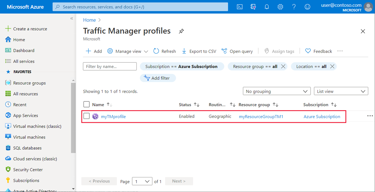 Traffic Manager geographic list