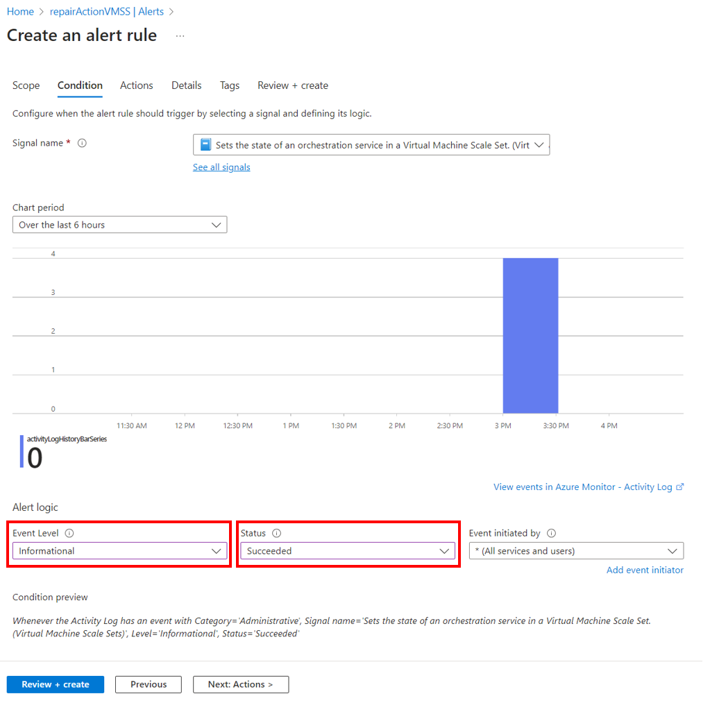 Configure event level and status for alert rule