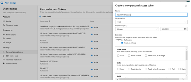 See all the personal access tokens in your account in Azure DevOps.