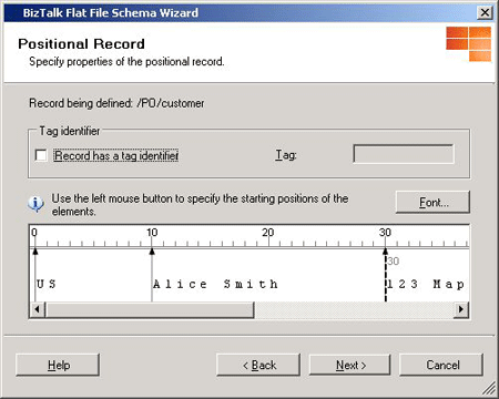 Positional Record screen